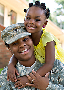 Soldier in uniform with younger sister.
